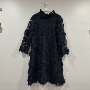 Tuckernuck Navy Blue Guipure Lace Daphne Dress XL Ruffle Collar Bow Party XL